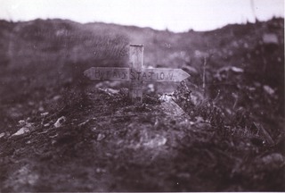 U.S. Army Sanitary Train No. 101: A marker showing the direction of Battalion Aid Station taken at the front, 200 yards from the front line