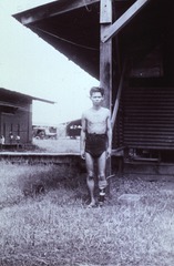 [Artificial limbs]: [Amputee with prosthesis, Philipines, 1940s(?)]