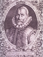 Consilio Pylium, Chironem vincit in herbis, Atq. Titum antiqua Clusius Historia: Nascitur 19 Feb. AD, 1526, Carolus Clusius