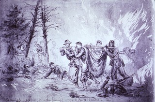 [Evacuation of wounded from burning woods at the Wilderness]