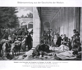Notspital in den Kolonnaden des Kurgartens von Kissingen, 12 Juli, 1866