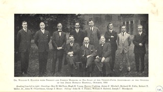 Dr. William S. Halsted with present and former members of his staff at the twenty-fifth anniversary of the opening of the Johns Hopkins Hospital, October, 1914