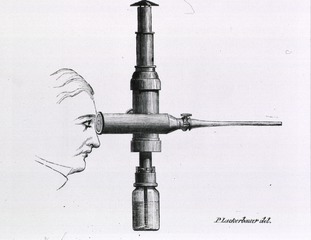 [Medical instruments & apparatus: Illustration of Desormeaux's 1853 cystoscope]