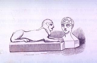 [Sphinx and phrenological bust]