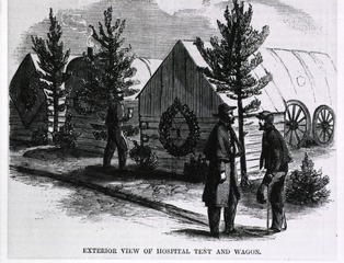 [U.S. Civil War - Hospitals: Exterior View Of Hospital Tent and Wagon]
