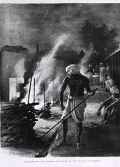 [Plague: Incinerating the bodies of victims of the plague in Bombay]
