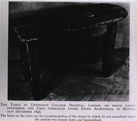 [Anesthesia: Table on which Liston preformed the first operation under ether anesthesia]