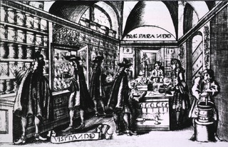 [Pharmacies: Interior view of 17th cent. shop]