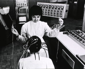 Nurse Nataly Nyepomnachai records an electroencephalogram