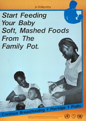 6-9 months: start feeding your baby soft, mashed foods from the family pot