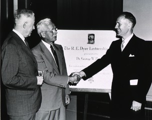 [Dr. George W. Beadle with Dr. Rolla E. Dyer and Dr. James S. Simmons]