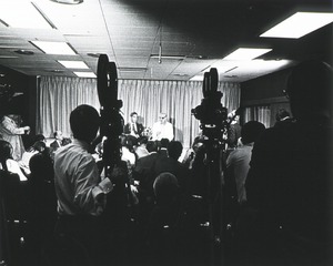[Dr. Julius Axelrod meets the press after winning the Nobel Prize]