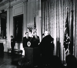 [Robert H. Finch takes the oath of office as DHEW Secretary at the White House, Jan. 22, 1969]