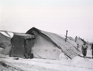 Three storage tents, joining together, make up the operating room of the 15th Evacuation Hospital, U.S. Fifth Army, Anzio area, Italy