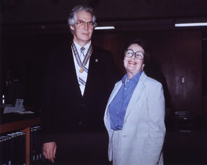 [Dr. Donald A.B. Lindberg and Mrs. Mary Lindberg at NLM reception]