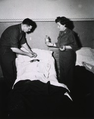 [An injection of Penicillin on a meningitis case at a evacuation hospital in Luxembourg]