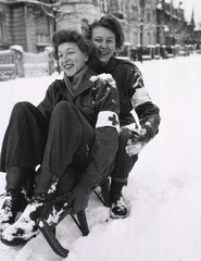 [Army Nurses enjoying the snowy hills near the evacuation hospital]