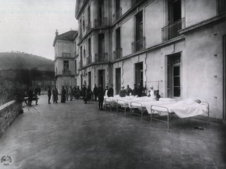 [Sunbath on porch of Hotel Costebelle, Base Hospital No. 99, Hyeres, France]