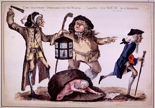 The Anatomist Overtaken by the Watch... Carrying off Miss W--ts in a Hamper