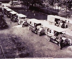 Ambulances carrying wounded to Field Hospital No. 1, Neuilly, June 7, 1918