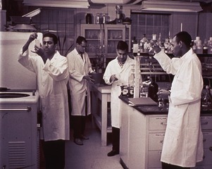 [Enzyme studies in a laboratory of the Department of Biochemistry at Duke University]