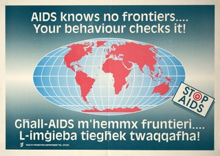 AIDS knows no frontiers-- your behaviour checks it!: Gh̄all-AIDS m'hemmx fruntieri-- l-imġieba tiegh̄ek twaqqafha!