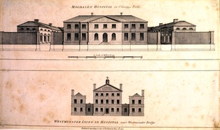 [Magdalen Hospital in St. George's Fields and Westmister Lying-in Hospital near Westminster Bridge]
