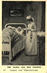 The nurse and her patient  taking the temperature