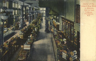 Interior of the largest drug store in America, Hall & Lyon Company