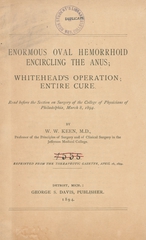 Enormous oval hemorrhoid encircling the anus: Whitehead's operation : entire cure
