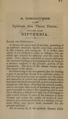A discourse on the epidemic sore throat disease, sometimes called diptheria