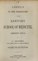 Address to the graduates of the Kentucky School of Medicine, session 1853-4