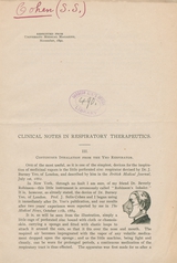 Clinical notes in respiratory therapeutics. III, Continuous inhalation from the Yeo respirator