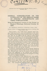General considerations on the pathology of the serious forms of chronic osteomyelitis and their complications: being the inaugural lecture of the course on surgical pathology, delivered October 16, 1899