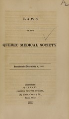 Laws of the Quebec Medical Society: instituted December 4, 1826