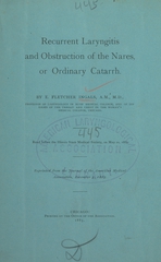 Recurrent laryngitis and obstruction of the nares, or ordinary catarrh