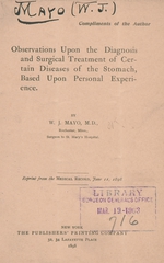 Observations upon the diagnosis and surgical treatment of certain diseases of the stomach, based upon personal experience