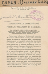 A design for an apparatus for pneumatic treatment in hospitals