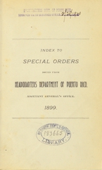 Index to special orders issued from Headquarters Department of Puerto Rico