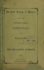 List of officers, committees, and fellows of the New-York Academy of Medicine, 1854