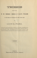 Thesis dedicated to the honorable Congress of Eclectic Physicians to be held in Chicago, in the year 1893