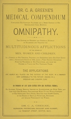 Dr. C.A. Greene's medical compendium: containing his sanitary platform and a brief history of his reformatory code, entitled omnipathy