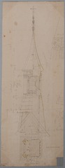 Elevation of P section of ventilating turret, plan of posts & turret