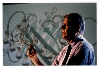 Christian B. Anfinsen with "coat hanger" structure demonstrating protein folding
