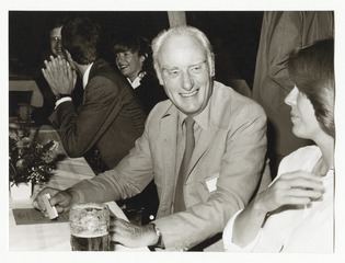 Francis Crick at a dinner at the Nobel Prize Winners Conference in Lindau, Germany