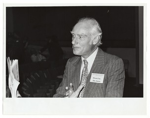 Francis Crick at a scientific symposium at the Stanford University School of Medicine