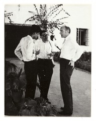 Francis Crick speaking with Obaid Siddiqi and Alan Garen at the Symposium on Nucleic Acids, Hyderabad, India