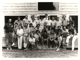 Barbara McClintock with staff at the Banbury Center, Cold Spring Harbor Laboratory