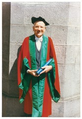 Victor McKusick with his honorary doctorate science degree from the University of Aberdeen
