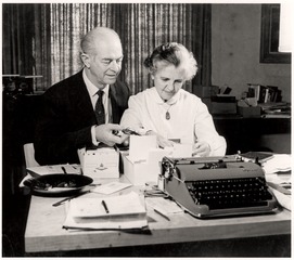 Linus and Ava Helen Pauling working on a petition against nuclear testing